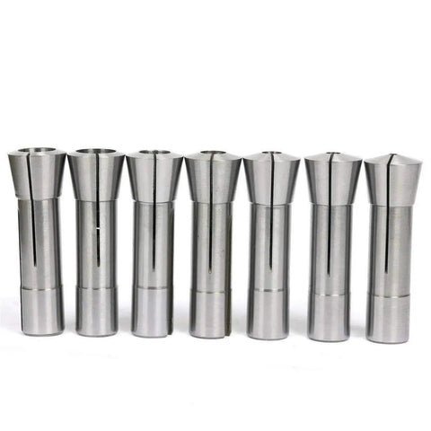 Thirteen Piece Precision R8 Collets Set For Milling Machines With Chuck Holder Kit displayed in row