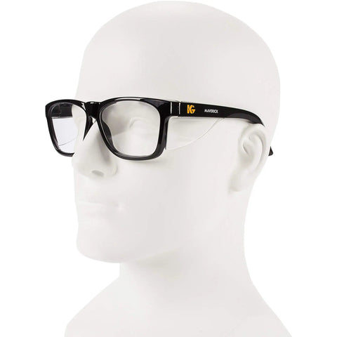 V30 Maverick Safety Glasses With Anti Fog Coating Clear Lenses Black Frame Unisex Eye Protection 99.9 Percent UVA UVB UVC Coverage ANSI Z87 Polycarbonate Lenses