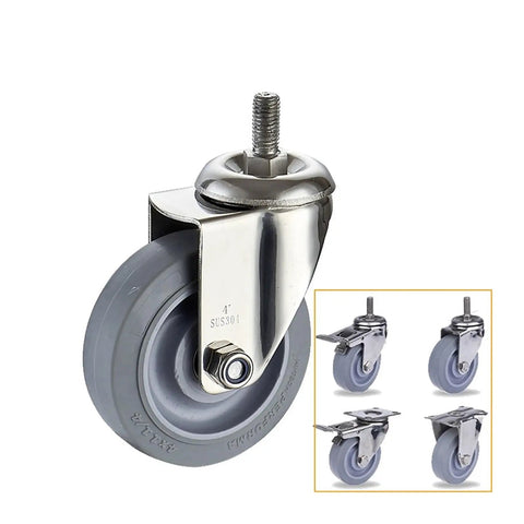 Quiet Three Quarter Inch Caster Wheels With 304 Stainless Steel Frame for carts, racks, and cabinets, smooth rolling low noise glide.