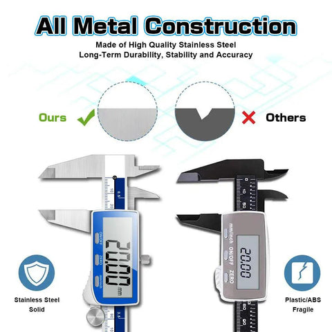 Comparative image of Ultra Accurate 0-6 Inch Digital Caliper With Extra Large LCD Screen IP54 and competitor's model.
