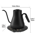 Side view of Gooseneck Electric Kettle With Precise Temperature Control Within One Degree Fahrenheit, 1500W Fast Heat, 0.9L BPA Free Stainless Steel, Built In Brew Timer, 9mm Fine Gooseneck Spout For Pour Over Coffee And Tea, Ebony Black.