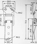 Technical drawing of Straight Up Tough Spring Loaded Toggle Hasps 10 Pack Secure Latch Clasps dimensions for toolboxes and cabinets.