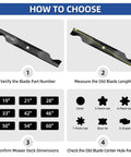 Guide on choosing 2 Pack Replacement 46 Inch Lawn Mower Blade For Husqvarna YTH22V46 YTH22K46 Z246; shows steps for measurement and fit.