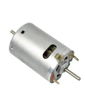 High Speed 18V DC Electric Motor 540 Size Dual Shaft Micro Motor With 18000 RPM For DIY Projects And Tinkering Bidirectional Design For Flexible Installations And Fast Spin - side view of the motor with visible dual shafts and silver exterior.
