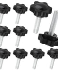 10 Pack M6 X 25mm Thumb Screws, Heavy Duty Zinc Plated Steel Hand Knobs With Grippy Handle, Rust Resistant Clamping Fasteners That Are Straight Up Built To Last Forever, black plastic knobs with metal shafts.