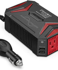 Pure Sine Wave Power Inverter 300W Car Charger Plug In Outlet 12V To 110V AC With Two USB Ports 4.8A Fast Charging Black