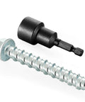 Three Eighths Inch By Four Inch Zinc Plated Large Diameter Concrete Screw For Anchoring To Masonry Concrete Brick Or Block Pack Of 25 With Included Socket Tool For Heavy Duty Use