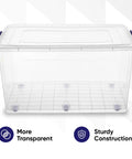 Premium Clear Wheeled Storage Bins With Lids Heavy Duty Stackable Plastic Containers Bpa Free, transparent design and sturdy construction.