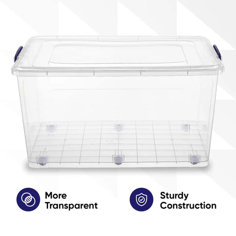 Badass Heavy Duty Clear Storage Bins With Slick Rolling Wheels 2 Pack 85 Qt Hella Spacious Stackable Design For Home Garage And Closets Smoothly Organizes Linen Tools Clothes Gear