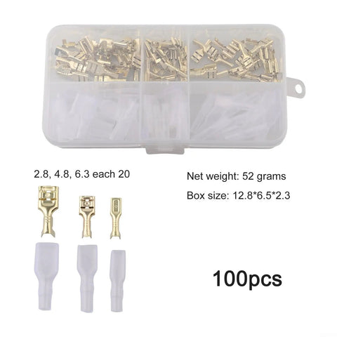 Top Tier 120 Piece Spade Connectors Kit With Heavy Gauge Male And Female Quick Disconnect Terminals In 2.8 4.8 Plus 6.3mm Sizes box
