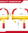 Dimensions of Three Pack Heavy Duty Trailer Wheel Locks For Cars And Vehicles Beefy Universal Anti Theft Tire Clamps Deterrent Yellow And Red Includes Two Keys Each For Campers SUVs ATVs Boats And Motorcycles