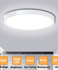 Low Profile 9 Inch Flush Mount LED Ceiling Light Fixture, 18W 5000K Daylight on ceiling with feature icons below