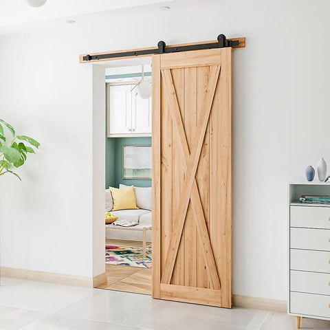 5 Ft Top Mount Sliding Barn Door Hardware Kit For 26 To 30 Inch Doors, wood door installation, interior view