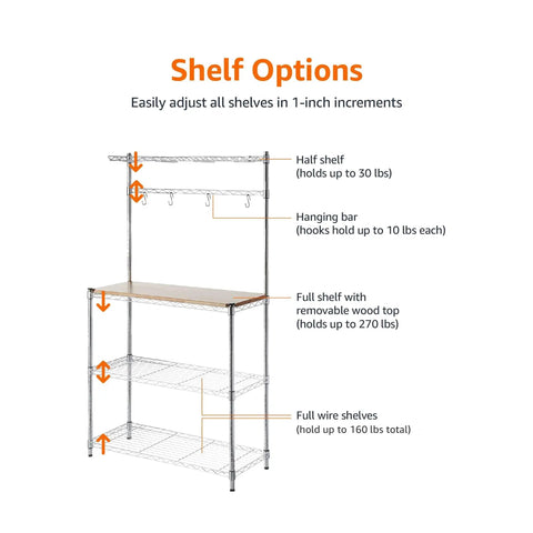 Built Like A Tank Three Tier Baker Rack With Heavy Duty Chrome Steel And Smooth Wood Shelves To Seriously Level Up Your Kitchen Storage Flex While Stowing Cookware Pantry Essentials Plus Handy Hanging Rail And S Hooks