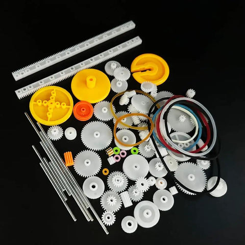 82 Piece Module Plastic Gear Set For DC Motors RC Cars Robots DIY Models Gear Replacement Includes Spindle Gear Single Gear Double Gear Crown Gear Pulley Rack And Rubber Bands
