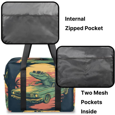 Alligator Pattern Travel Duffel Bag For Men And Women Waterproof Gym Bag with internal zipped and two mesh pockets