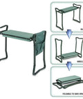 Folding Garden Kneeler Seat With Tool Pouch Bag And Thick EVA Foam Kneeling Pads shown as bench and kneeler setup
