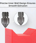 Beefed Up Hardened Steel MK8 3D Printer Nozzle showing precise extrusion design, part of nozzle set for Creality Ender 3 Ender 5 CR10 Sovol SV06
