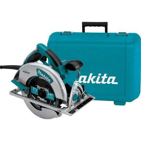 Beast Of A Lightweight Magnesium 7-1/4 Inch Circular Saw With 15 Amp Motor, 5,800 RPM, Built In LED Lights, shown with case.