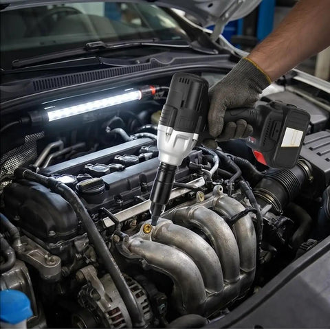 Brace Yourself For The Heavy Lifting With This Badass Brushless Electric Wrench. Sporting 400Nm Of Raw Power in use on an engine.
