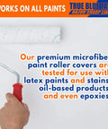 Person holding 4 Inch Top Notch Microfiber Paint Roller Covers For All Surfaces, Pro Grade 3/8 Inch Nap applying paint