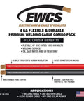 4 Gauge Premium Extra Flexible Welding Cable Combo Pack Black And Red, 600 Volt, 15 Feet Each, USA made, chart details