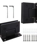 Heavy Duty Hella Sturdy Glass Door Hinges With Scratch Shield Rubber Stops For Frameless Shower Doors 90 Degree Pivot Clamps For 8 To 12Mm Tempered Glass No Sweat Setup, black hinges and hardware.