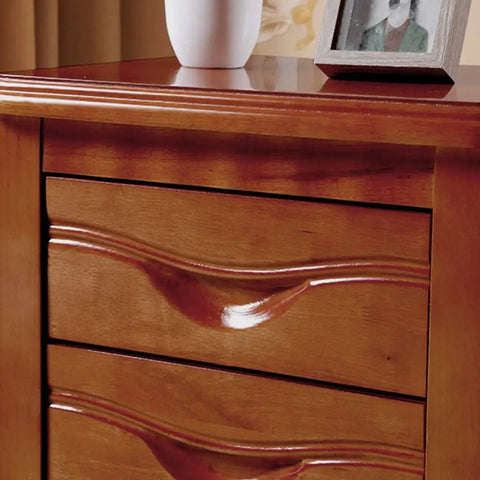 Totally Solid Rustic Brown Nightstand Fits Every Room Layout Stackable Side Table With Front Storage Drawer Durable Wood Finish showing two drawers and polished wood surface.