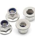M6 1.0 Nylon Insert Flange Lock Nuts Stainless Steel 304 DIN 6926 Bright Finish 25 Pack for auto and machinery applications.