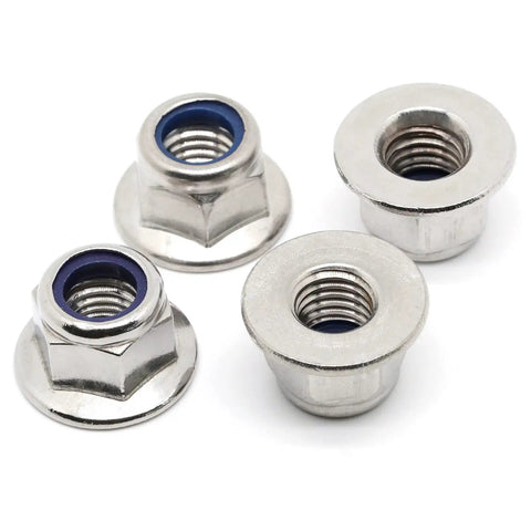 M6 1.0 Nylon Insert Flange Lock Nuts Stainless Steel 304 DIN 6926 Bright Finish 25 Pack for auto and machinery applications.