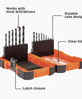 Go To Drill Bit Set For Home Projects 14 Piece 1/16 To 1/4 Inch Versatile Bits in open storage case with clear lid