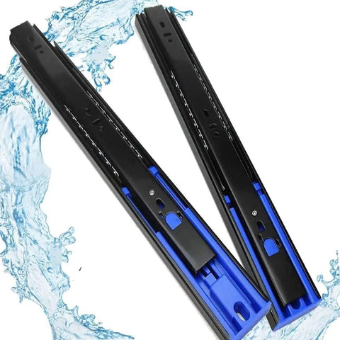 Push To Open Drawer Slides With Ball Bearing, Full Extension Threefold, Side Mount Rebound Rails, Black Metal Track, 300mm, Easy Install