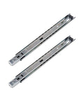 Heavy Duty 9 Inch Side Mount Drawer Slides Solid Ball Bearing Cabinet Hardware shown from the side angle in shiny steel finish.