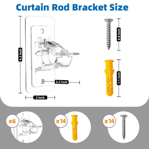No Sweat Setup Self Adhesive Curtain Rod Holders 6 Pack No Drill Stick On Window Brackets Heavy Duty Nano Gel Transparent Rod Mounts For Dorms Homes And Total Room Glow Ups