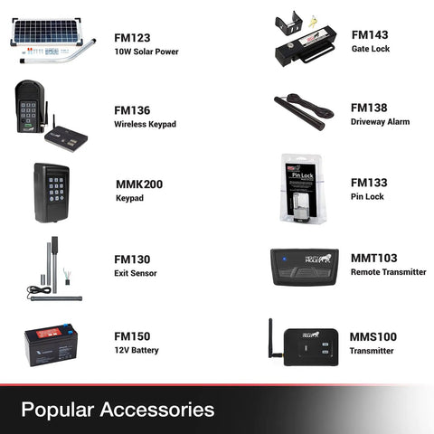 Image of accessories for Game Changing Solar Automatic Gate Opener Designed For Heavy Duty Outdoor Chain Link And Wood Gates Up To Sixteen Feet With Slick Remote Controller Full System Kit.
