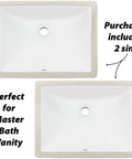 18 Inch Square White Porcelain Undermount Vanity Sink Ceramic Set Of Two For Modern Master Bath Upgrade With Durable Glaze And Easy Clean Rectangle Basin For Dual Vanity