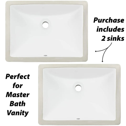 18 Inch Square White Porcelain Undermount Vanity Sink Ceramic Set Of Two For Modern Master Bath Upgrade With Durable Glaze And Easy Clean Rectangle Basin For Dual Vanity