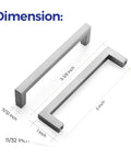 Dimension diagram of Solid 5 Inch Center-To-Center Slim Square Bar Drawer Handles Cabinet Hardware Satin Nickel Kitchen Pulls