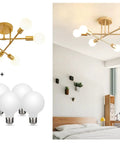 Cool Modern Sputnik Ceiling Chandelier, 6 Light LED Fixture With Included Bulbs, Gold Finish for Bedroom in room setup