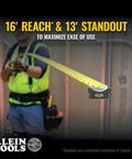 Heavy Duty Pro-Grade 16-Foot Tape Measure With Single Hook Nylon Reinforced Blade And Metal Belt Clip shown extended.
