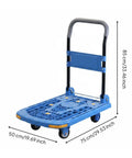 Folding Cargo Cart Hand Truck With Silent Swivel Wheels And Foldable Handle, Heavy Duty Steel Frame, Thick PP Platform, Smooth Steering For Quick Quiet Hauls At Home Or Warehouse, Blue 75x50cm 5 Inch TPR Wheels, 85cm tall