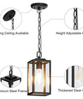 Modern Outdoor Pendant Light With Rock Solid Aluminum Build And Clear Glass Panel Waterproof Rust Proof Exterior hanging lamp with adjustable chain.