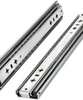 One Pair Heavy Duty Drawer Slides Ball Bearing Full Extension Cabinet Rails Three Fold Design, showing shiny metal rails.