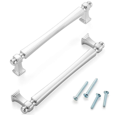 10 Pack 5 Inch Hole Centers Polished Chrome Cabinet Pulls with 1 Inch and 1 1/2 Inch Screws Solid Metal Rust Resistant Hardware