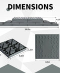 Rock Solid Interlocking RV Leveling Blocks 12 Pack Adjustable Stackable Wheel Supports For Campers Travel Trailers Fifth Wheel No Sweat Setup Top Shelf Grey dimensions showing size, design, and detailed measurements.