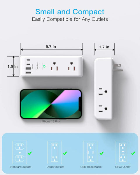 Must Have Rotating Plug Surge Protector Power Strip With Six AC Outlets And Four USB Ports Including Two USB C 1800J dimensions