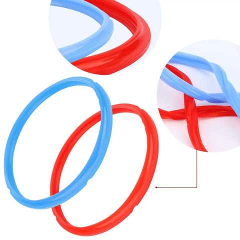 Two replacement sealing rings in red and blue for Tempered Glass Lid And Silicone Cover For Instant Pot 6 Quart Set Of 4 Accessories.