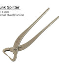 Stainless steel trunk splitter from the Six Piece Bonsai Tool Set With Knob Cutter Trunk Splitter Concave Cutter Wire Cutter Jin Pliers And Bonsai Scissors For Precise Pruning And Shaping In Durable Stainless Steel Pro Grade Hand Tools For Real Pros shown in side view.