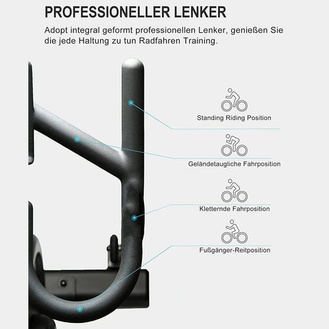 Close-up of handlebar design on Quiet Indoor Cycling Bike With LCD Monitor And Heart Rate Tracking, showcasing four riding positions.