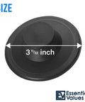 Heavy Duty Black Plastic Kitchen Sink Stopper Plug With Tight Seal Cap shown with size 3 11/32 inch from Essential Values